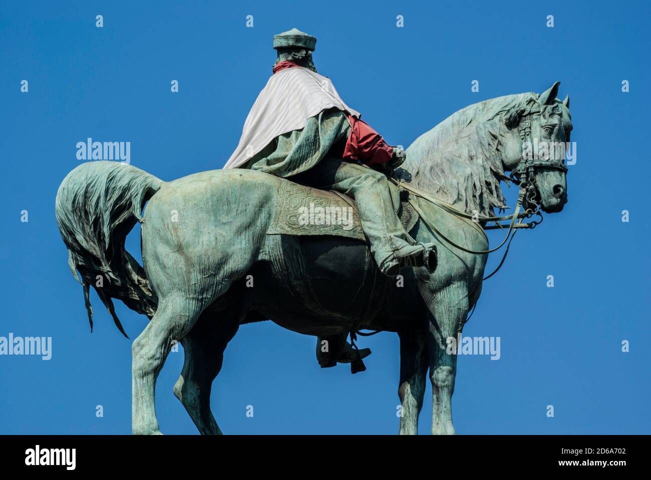 Telephoto of Equestrian Statue of Giuseppe Garibaldi, Largo Cairoli, Milan, Metropolitan city of Milan, Lombardy, Italy, Europe. Stock Photo