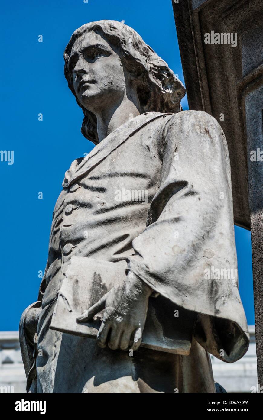 Statue of Marco d'Oggiono, pupil of da Vinci. Monument to Leonardo da
