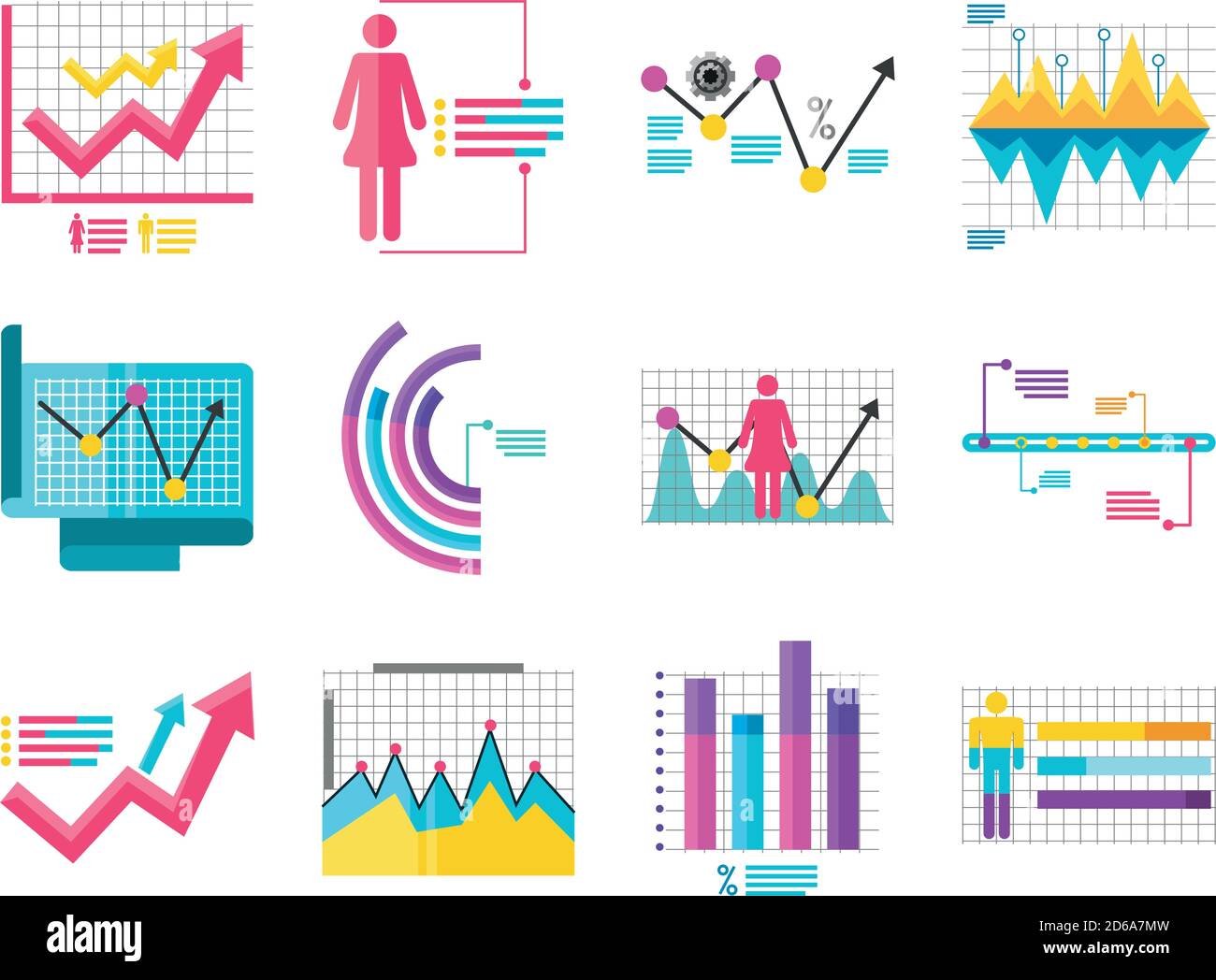 data analysis, collection icons with statistics report business ...