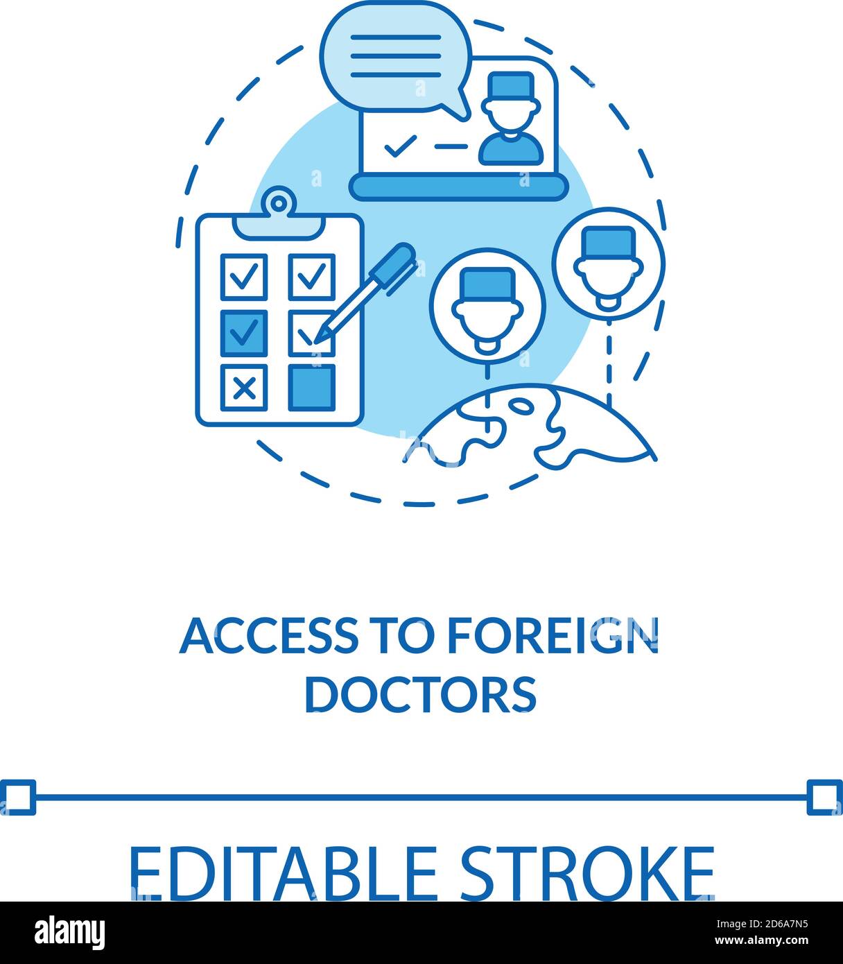 Access to foreign doctors concept icon Stock Vector