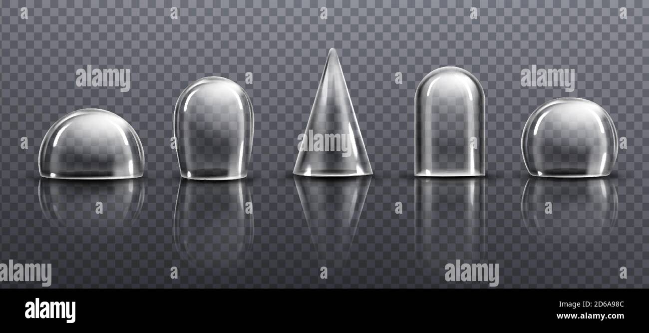 Download Glass Or Clear Plastic Domes Different Shapes Vector Realistic Mockup Of Empty Protection Cover Acrylic Bell Jar Round Cone And Cylinder Exhibition Display Cases Isolated On Transparent Background Stock Vector Image