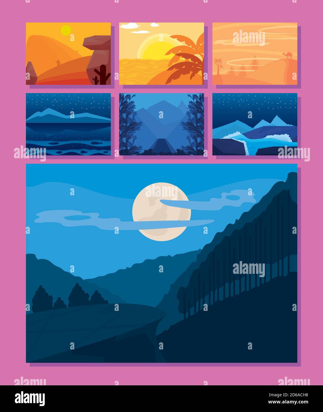 landscapes desert night tropical exotic dark scenery icons vector ...