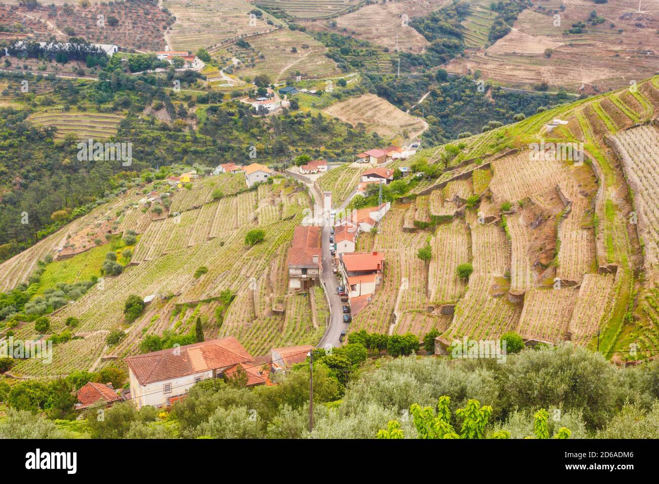 Ourskirts of the village of Sao Cristovao do Douro  in the Alto Douro WIne Region, Portugal, surrounded by vineyards.  The Alto Douro Wine Region is a Stock Photo