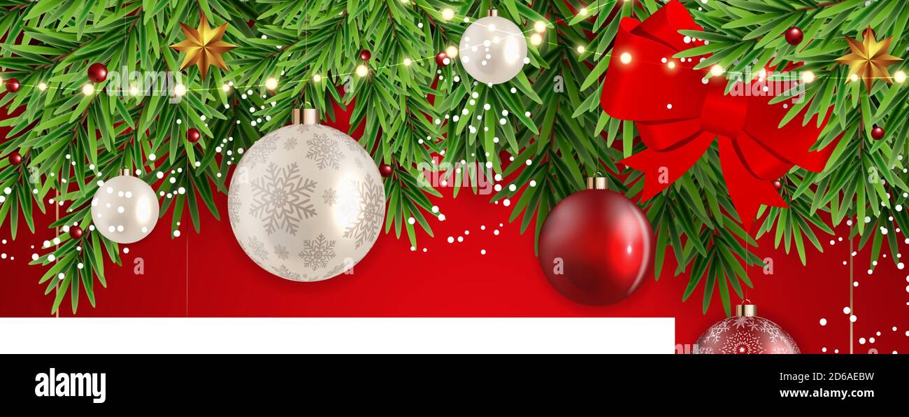 Christmas Background with fir and balls on transparent background. Vector Illustration EPS10 Stock Vector
