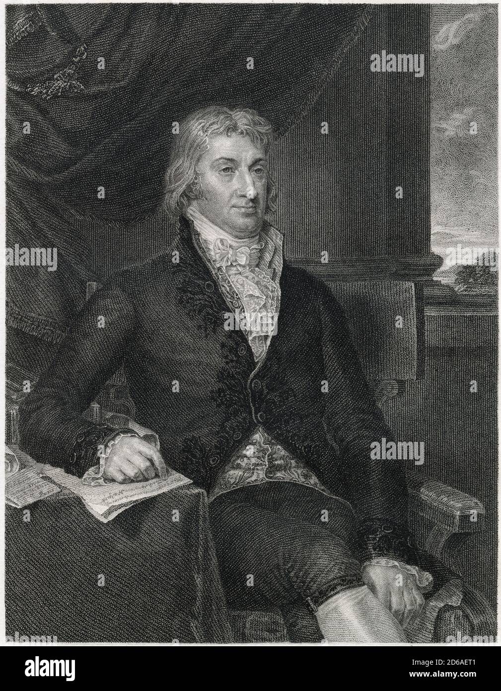 Antique c1870 engraving, Robert R. Livingston. Robert R. Livingston (1746-1813) was an American lawyer, politician, diplomat from New York, and a Founding Father of the United States. SOURCE: ORIGINAL ENGRAVING Stock Photo