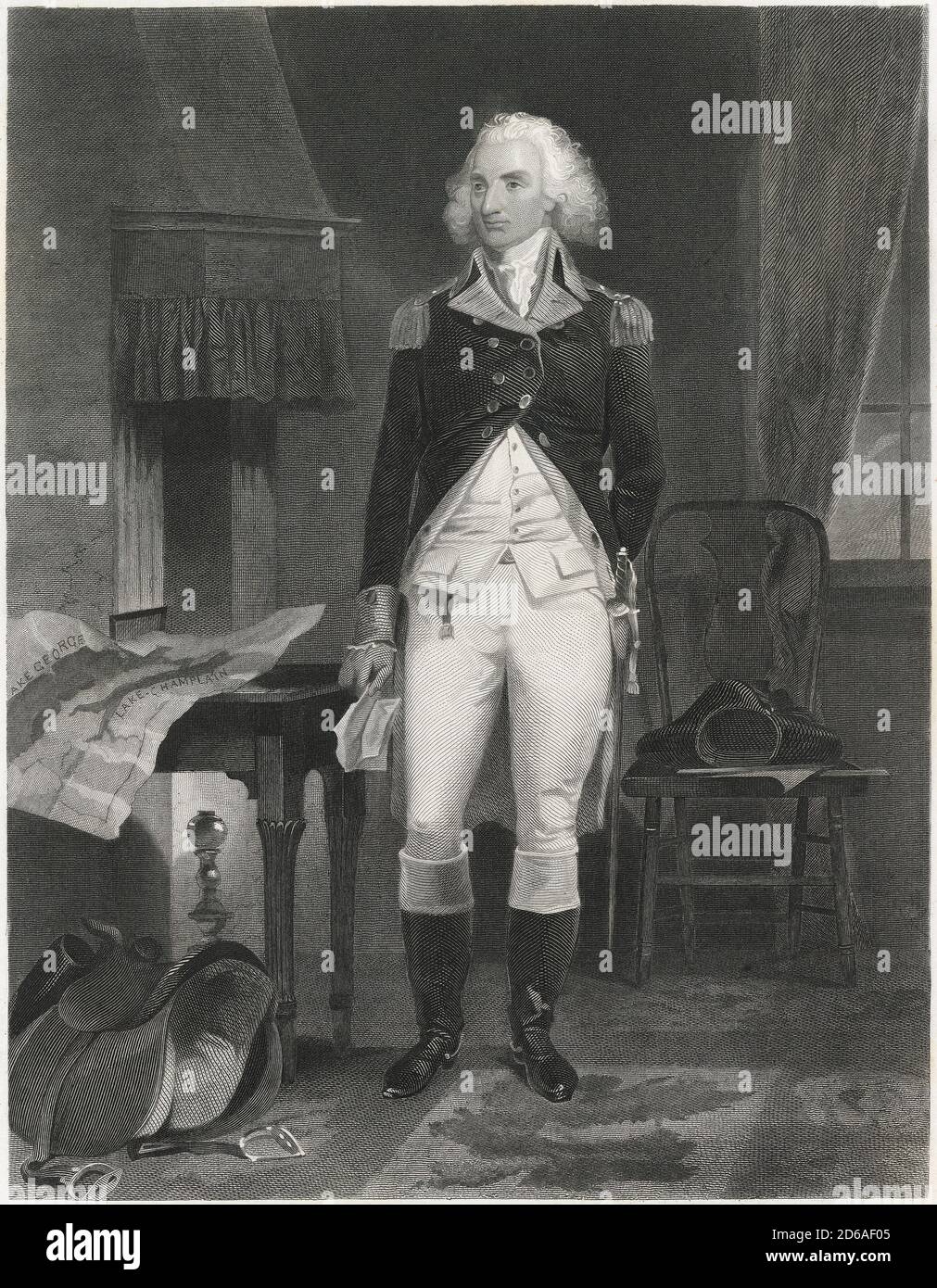 Antique c1870 engraving, Philip Schuyler. Philip John Schuyler (1733-1804) was an American general in the Revolutionary War and a United States Senator from New York. SOURCE: ORIGINAL ENGRAVING Stock Photo