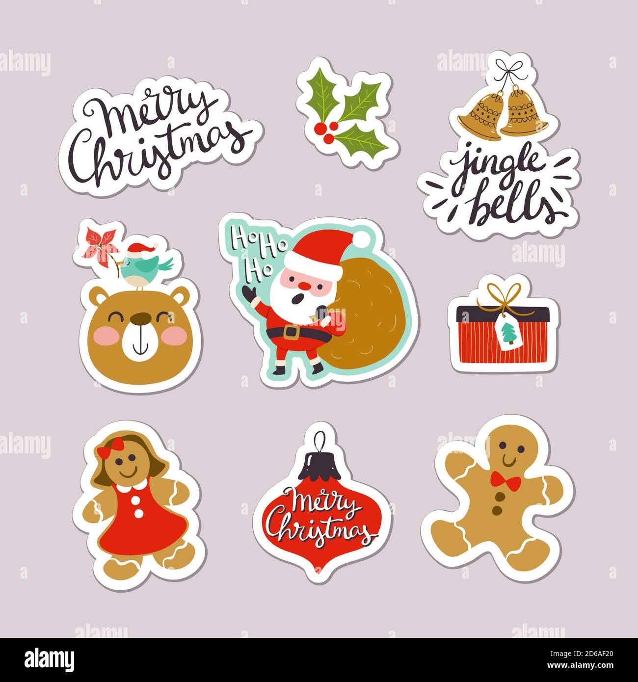 Collection of Christmas stickers with cute letterings, character designs and elements. Eps10 vector illustration. Stock Vector