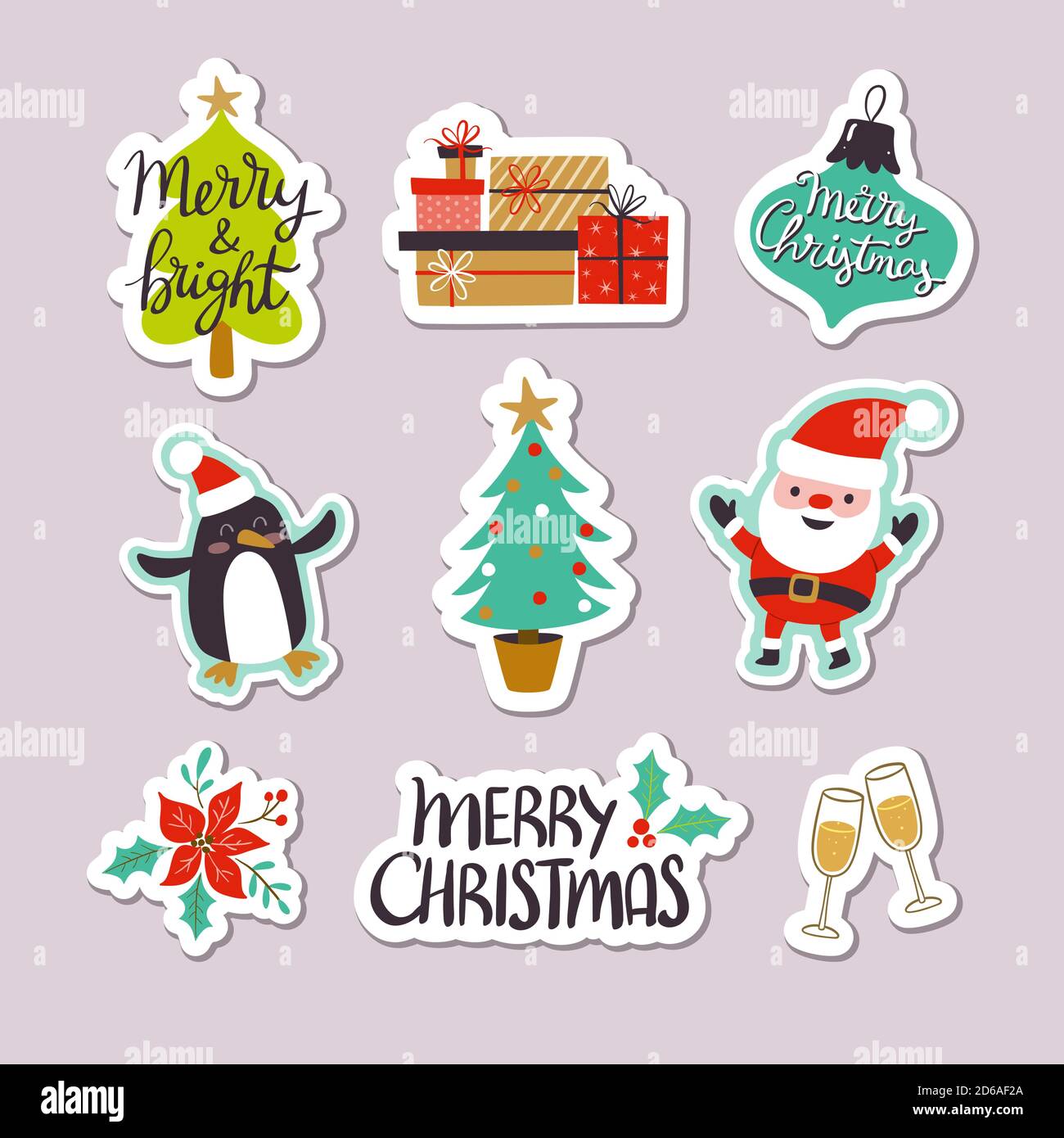 Collection of Christmas stickers with cute letterings, character designs and elements. Eps10 vector illustration. Stock Vector