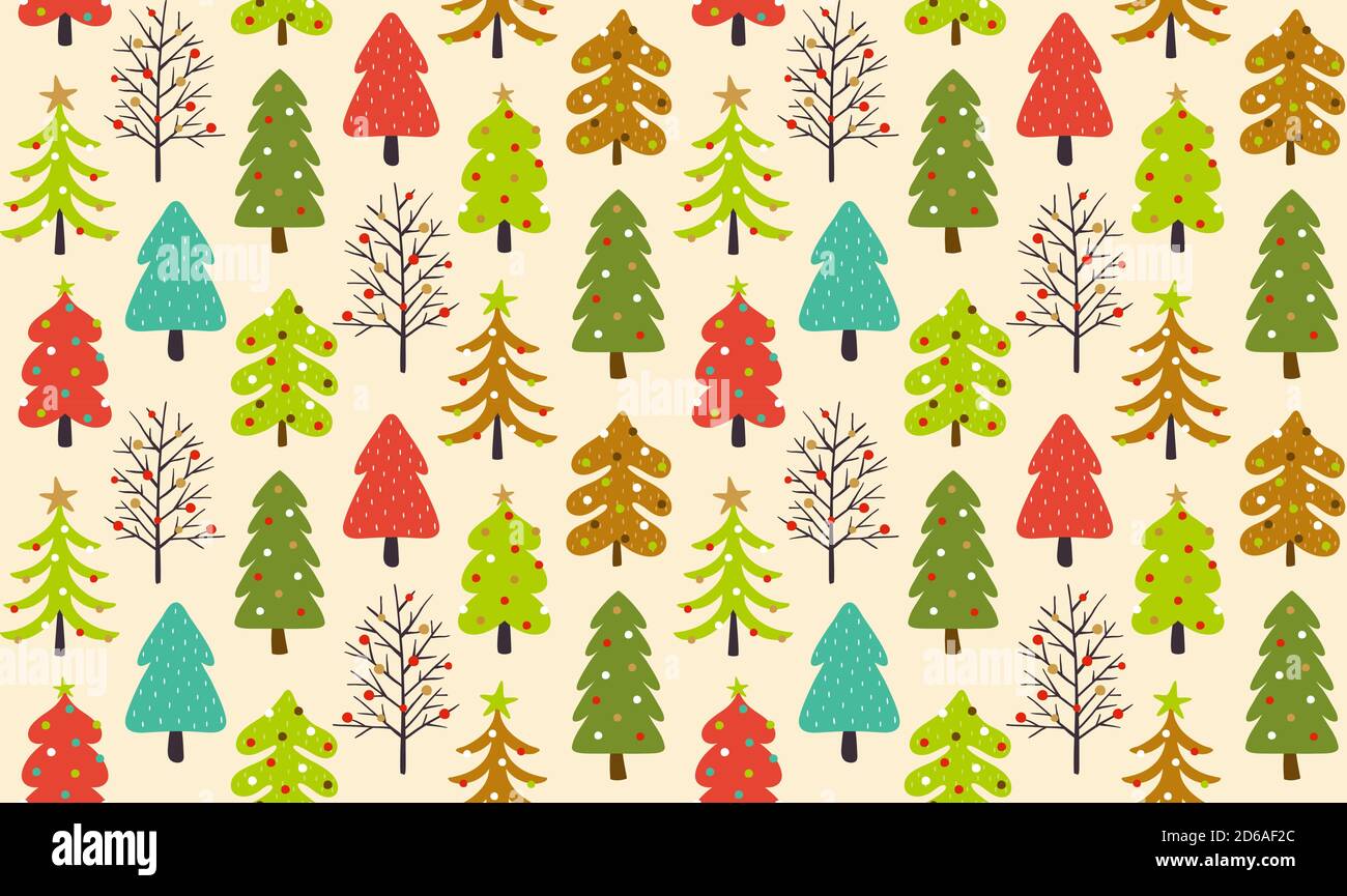 Christmas seamless pattern with flat decorated trees isolated on light ...