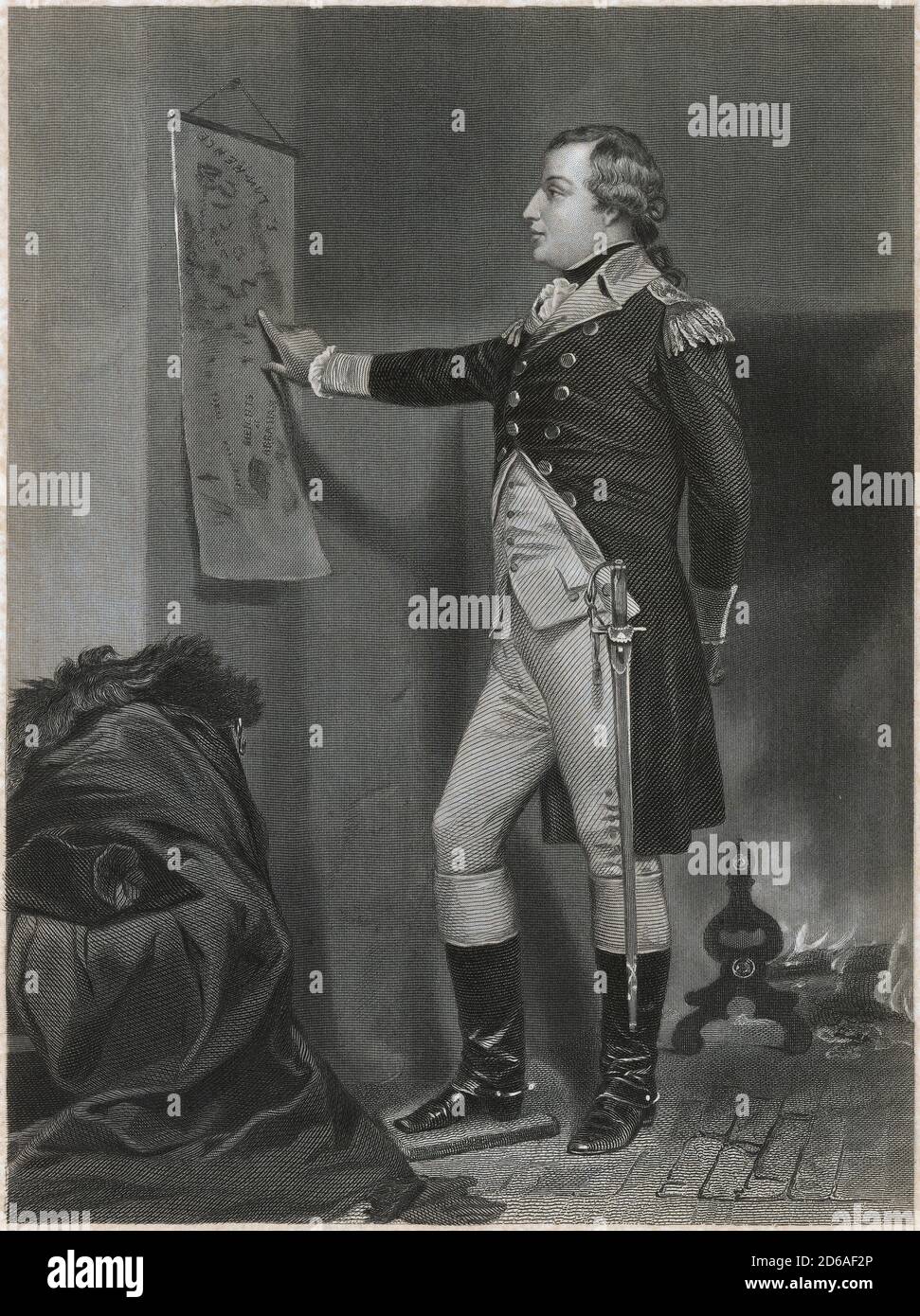 Antique c1870 engraving, Richard Montgomery. Richard Montgomery (1738-1775) was an Irish soldier who first served in the British Army. He later became a major general in the Continental Army during the American Revolutionary War. SOURCE: ORIGINAL ENGRAVING Stock Photo