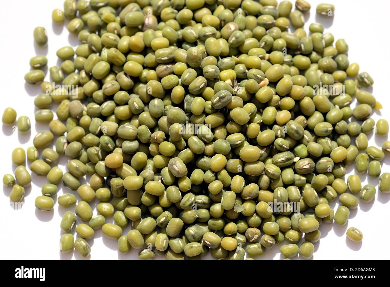Mung beans background clouseup. Vigna radiata, Small dry raw green beans. Stock Photo