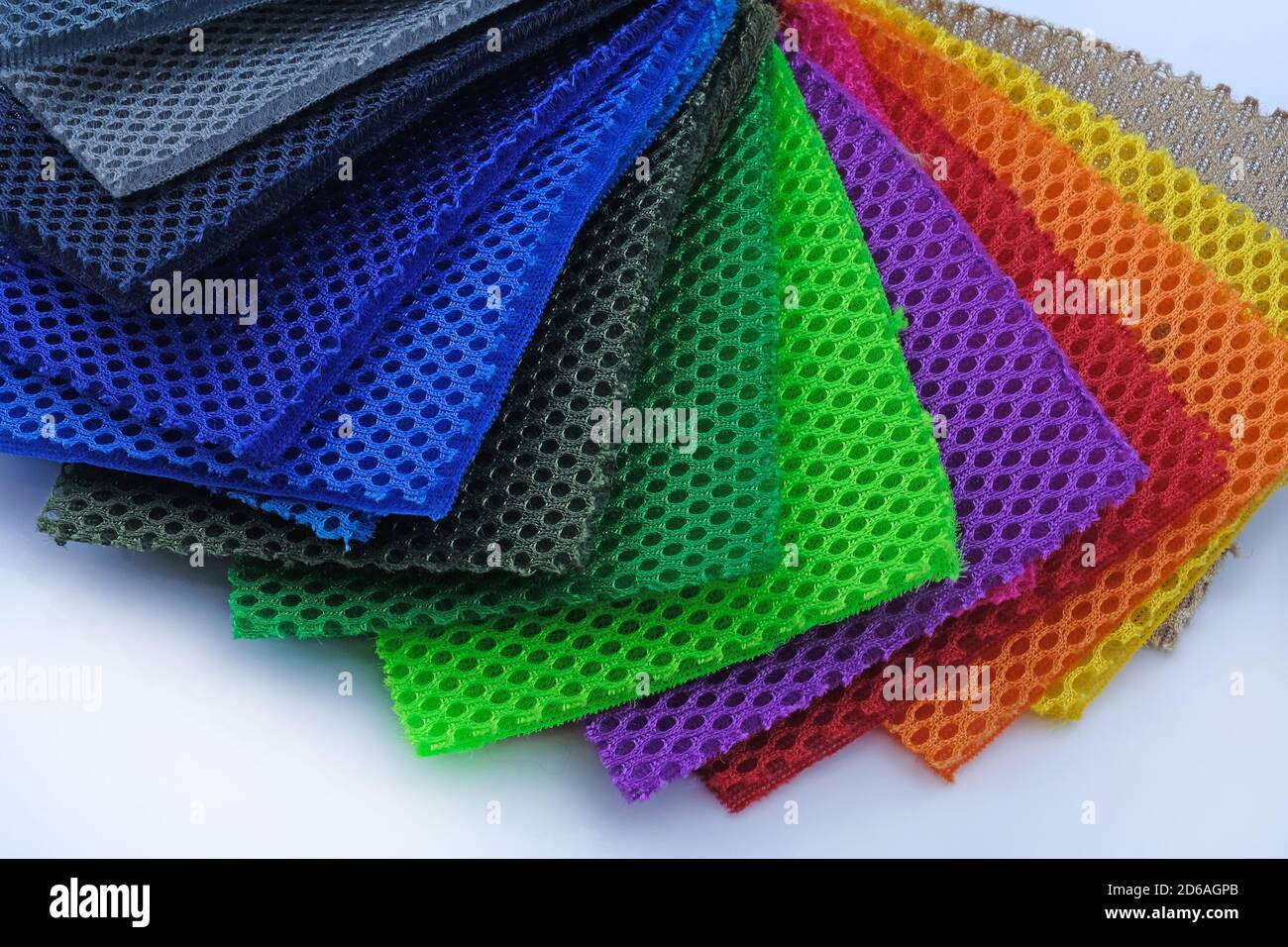 Color palette of special textile mesh. Polyester mesh with foam rubber for the manufacture of backpacks. Lining mesh with foam for the inside of a bag Stock Photo
