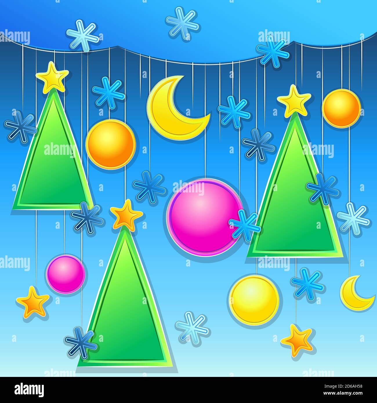 vector christmas background with christmas trees, ball and snowflakes ...