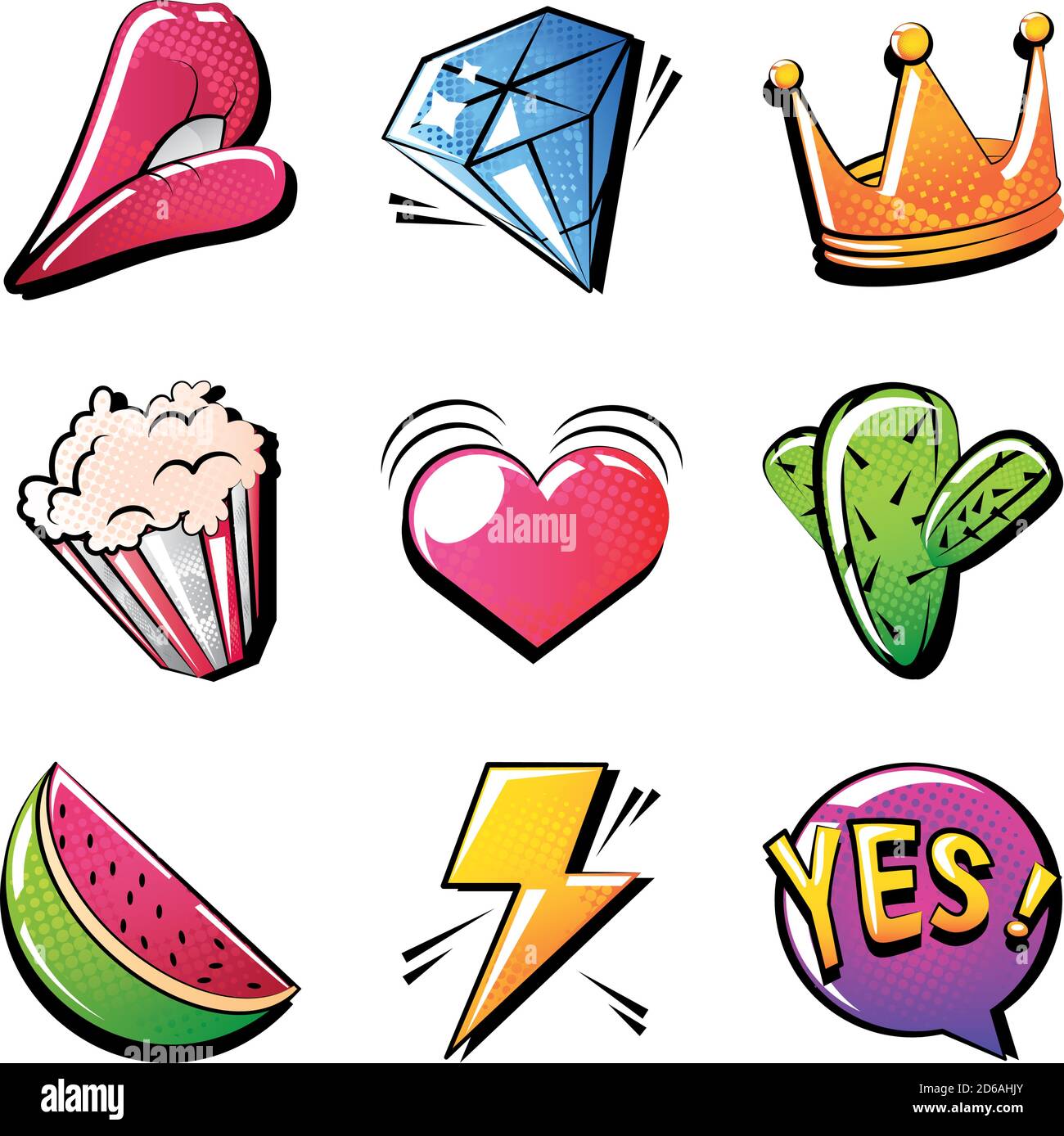 set-of-icons-pop-art-style-on-white-background-vector-illustration
