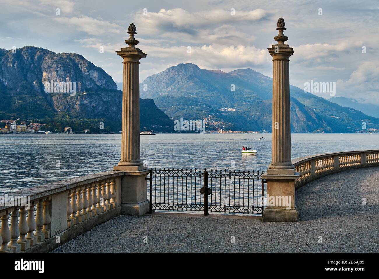 View from a terrace in Bellagio on Lake Como - clouds over the mountains Stock Photo