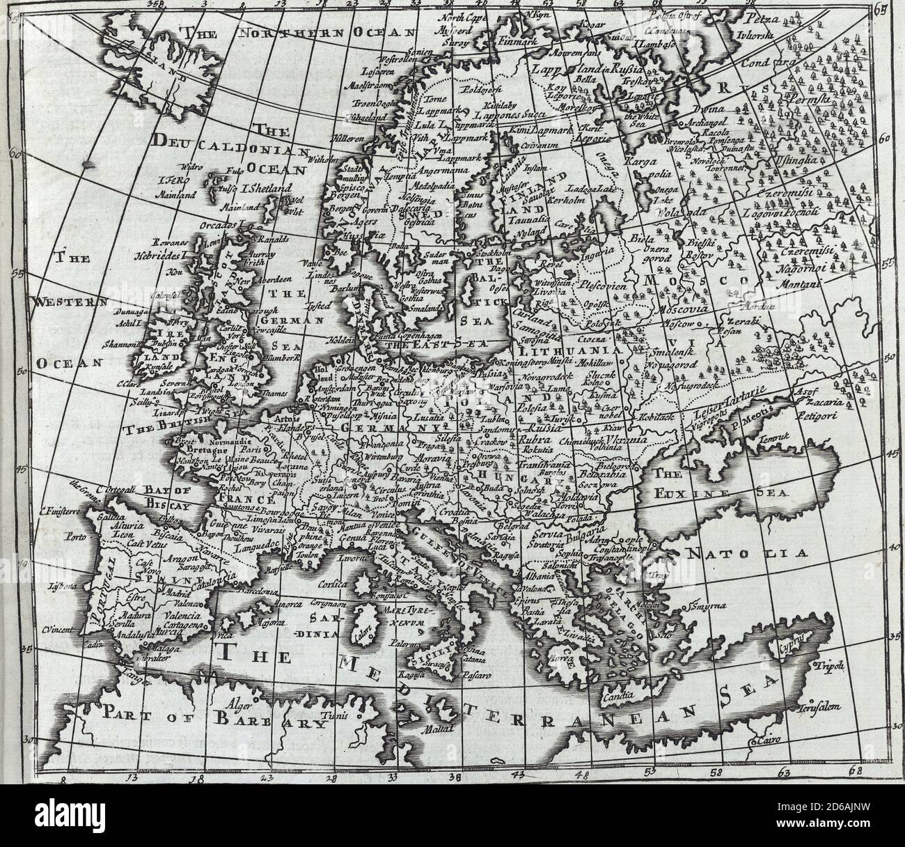 Antique map of Europe Modified from the map released under Creative Commons license from the The New York Public Library Stock Photo