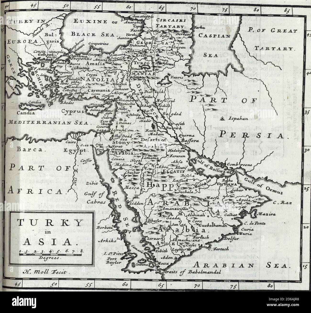 Antique map of Persia, Turkey in Asia and Arabia, Modified from the map
