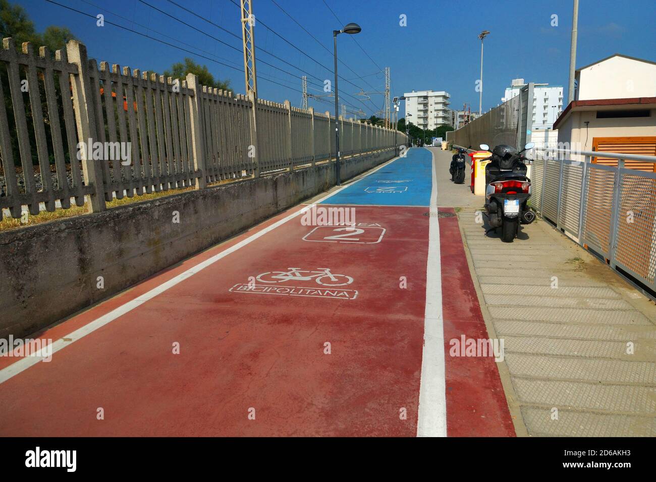 Bicycle path in Pesaro, Italy.. Europe, Italy, Marche, Pesaro. Stock Photo