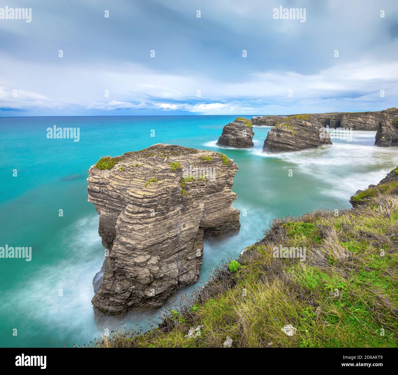 Beach of the Cathedrals (Playa de Las Catedrales) at high tide, Galicia, Spain Stock Photo
