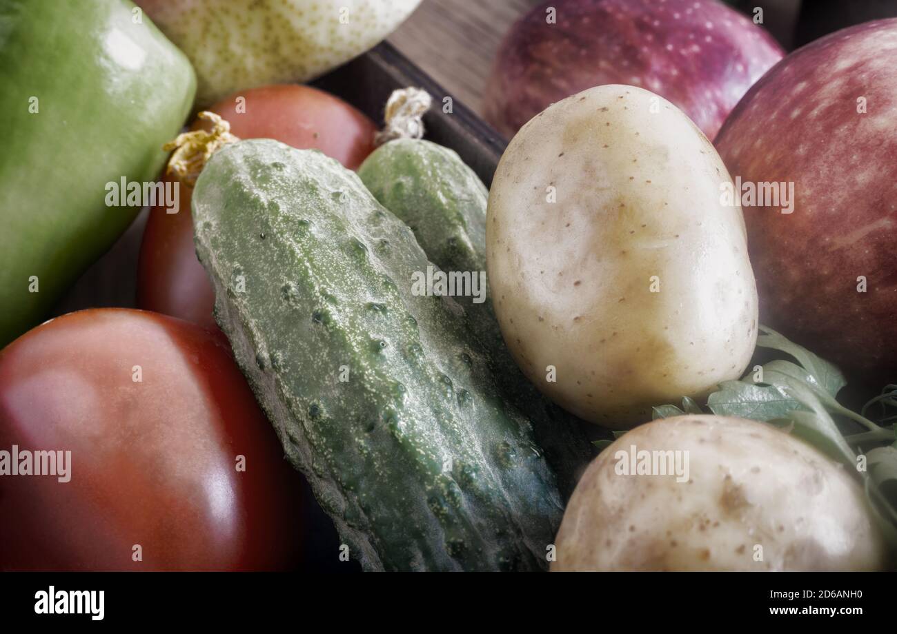 Fresh vegetables and fruits in a small box Stock Photo - Alamy