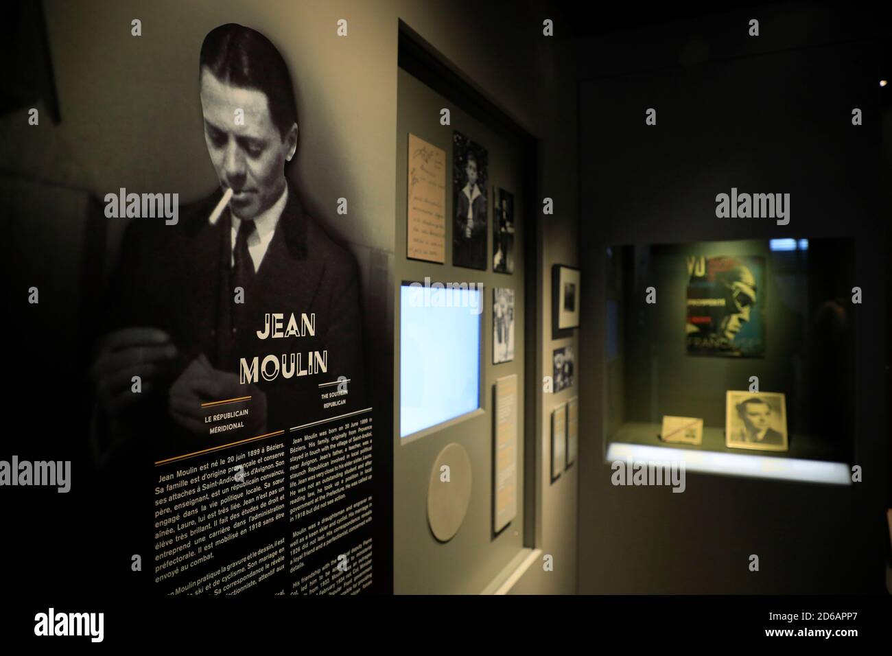 Exhibition of Jean Moulin one of the leader of French Resistance movement display in Musée de la Libération de Paris Musée du Général Leclerc Musée Jean Moulin.Paris.France Stock Photo