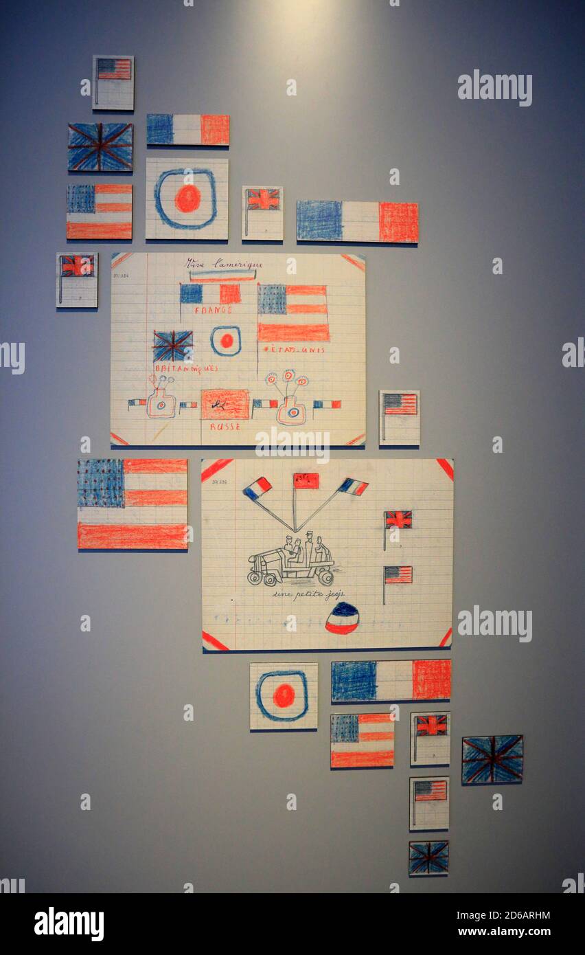 Flags of Allied forces made by children display in The Museum of the Libration of Paris.Paris.France Stock Photo