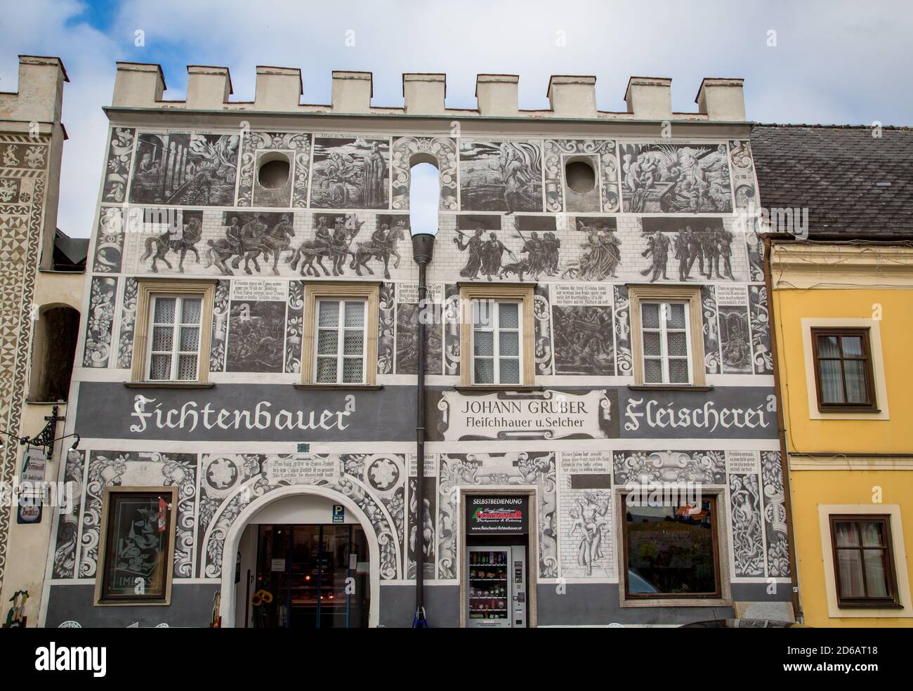 Sgraffito house in Gmünd, Waldviertel, Austria Stock Photo