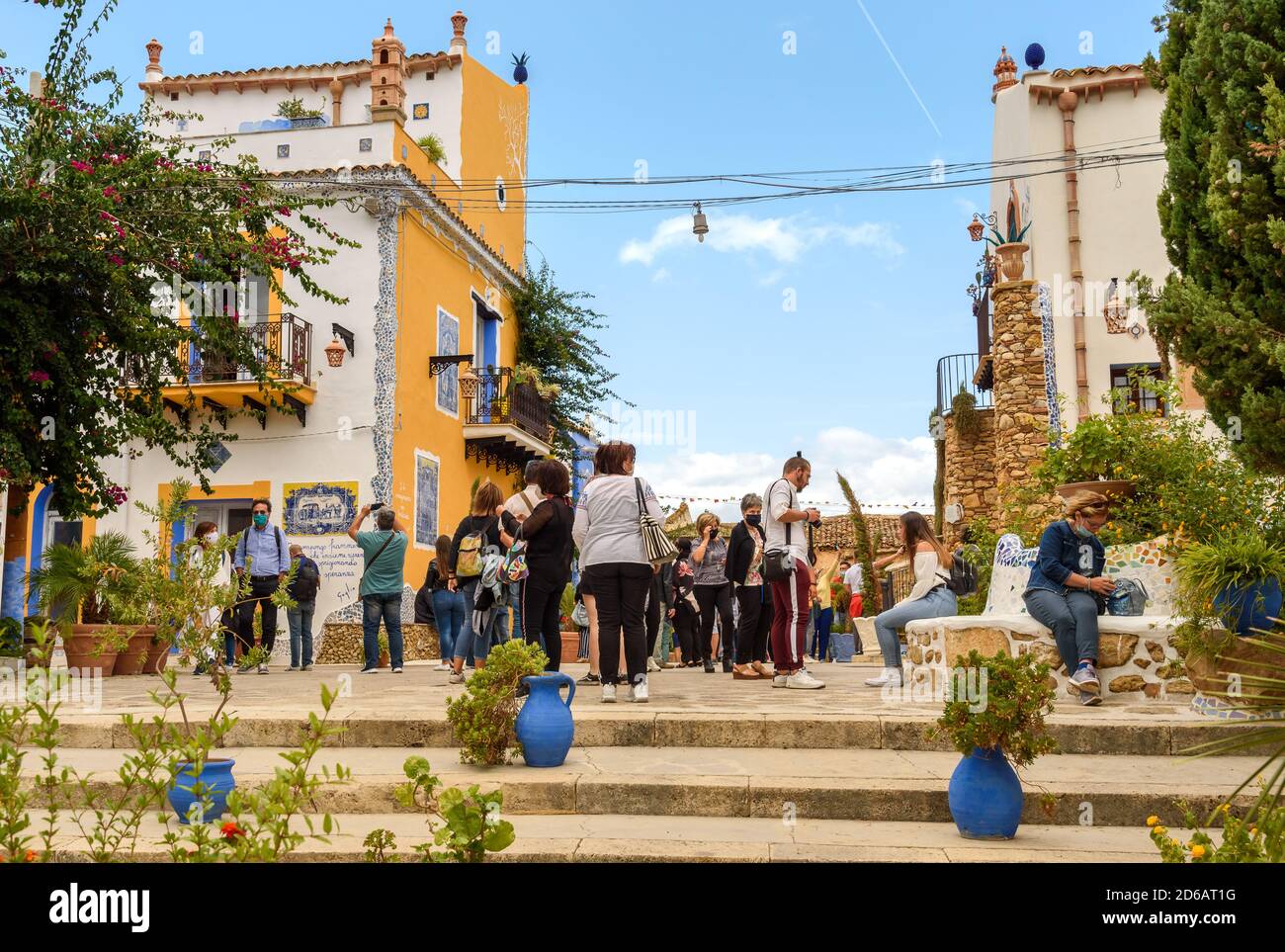 Parrini, Sicily, Italy - September 27, 2020: Tourists visiting the ancient village Parrini in the municipality of Partinico, province of Palermo Stock Photo