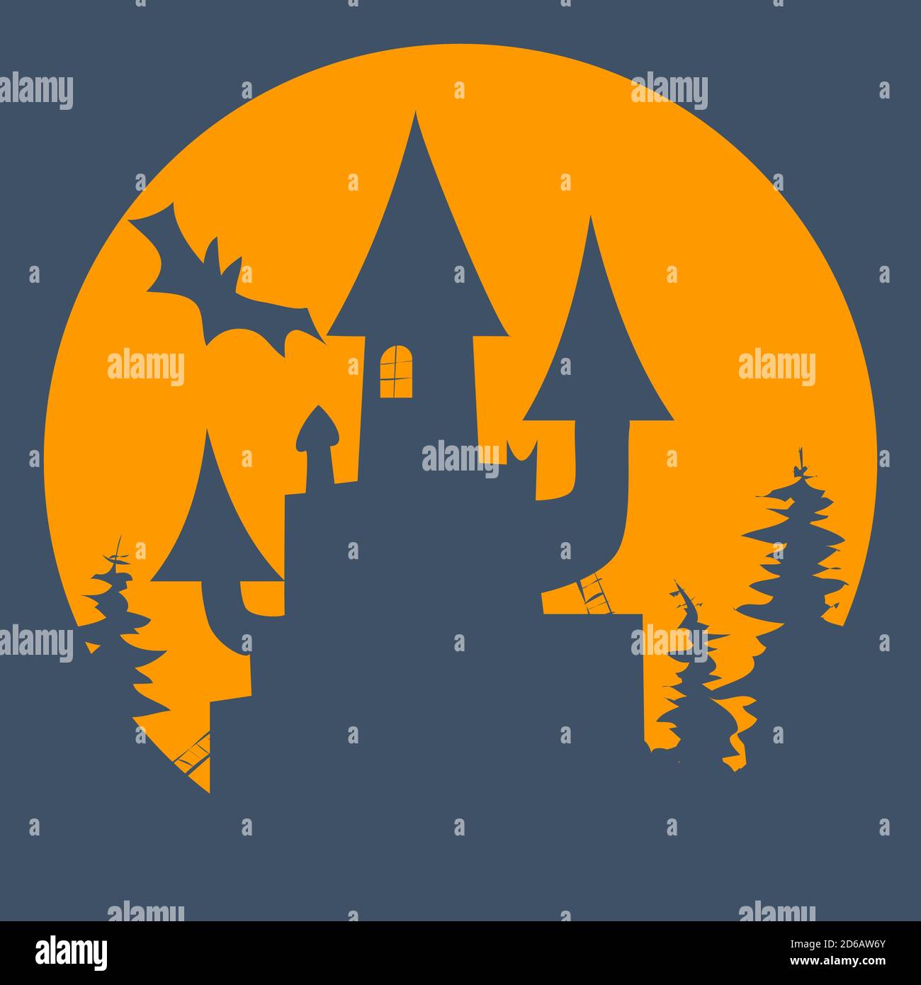 vector silhouette magic castle halloween on the moon Stock Vector