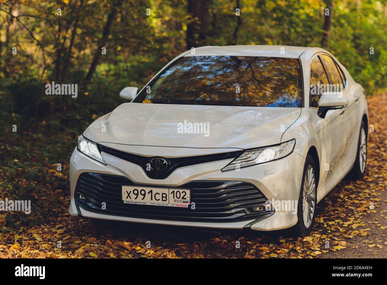 Ufa Russia 07 10 Brand New Toyota Camry Hybrid Model General Front View During Sunset Stock Photo Alamy