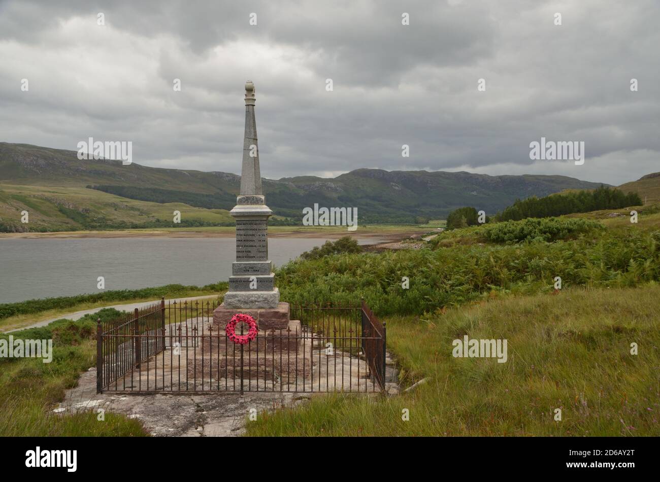 The war memorial at Dundonnell, Scottish Highlands, UK.  Part of the North Coast 500 tourist route. Stock Photo