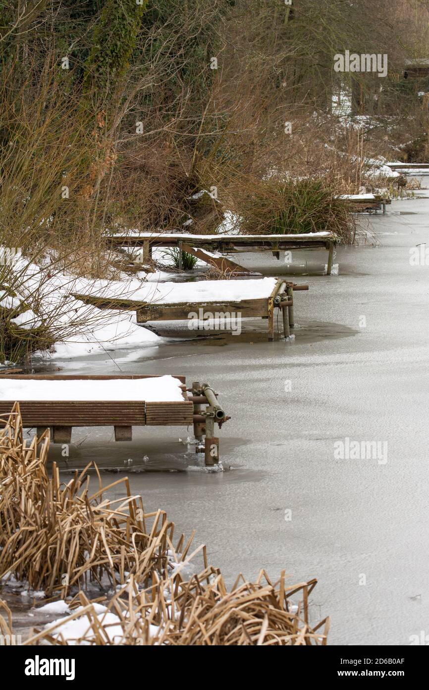 Frozen over fishing lake image Stock Photo Alamy