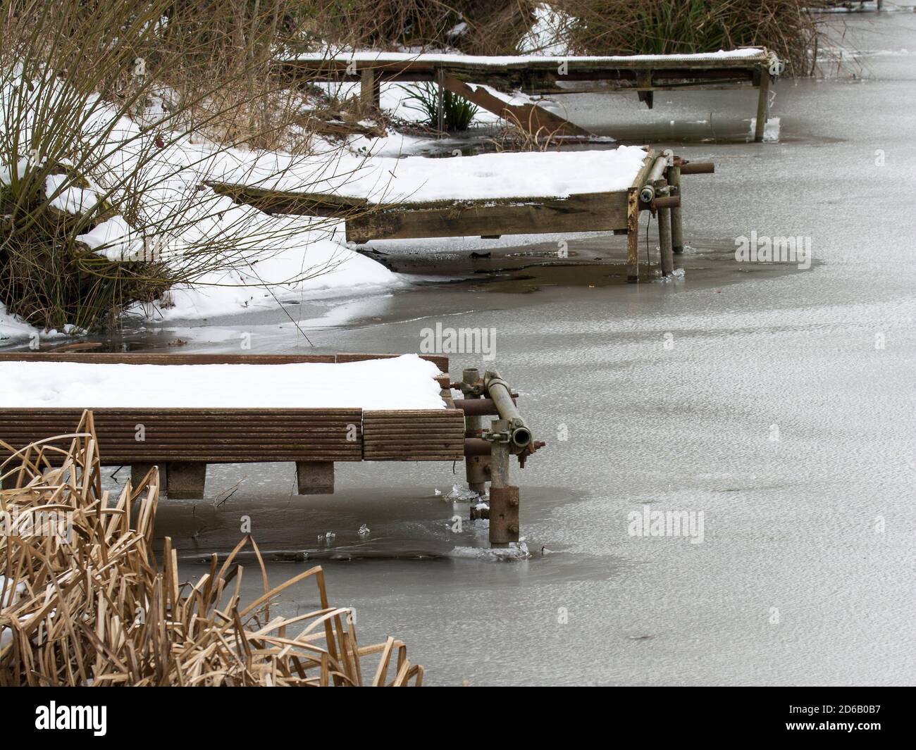 Frozen over fishing lake image Stock Photo Alamy