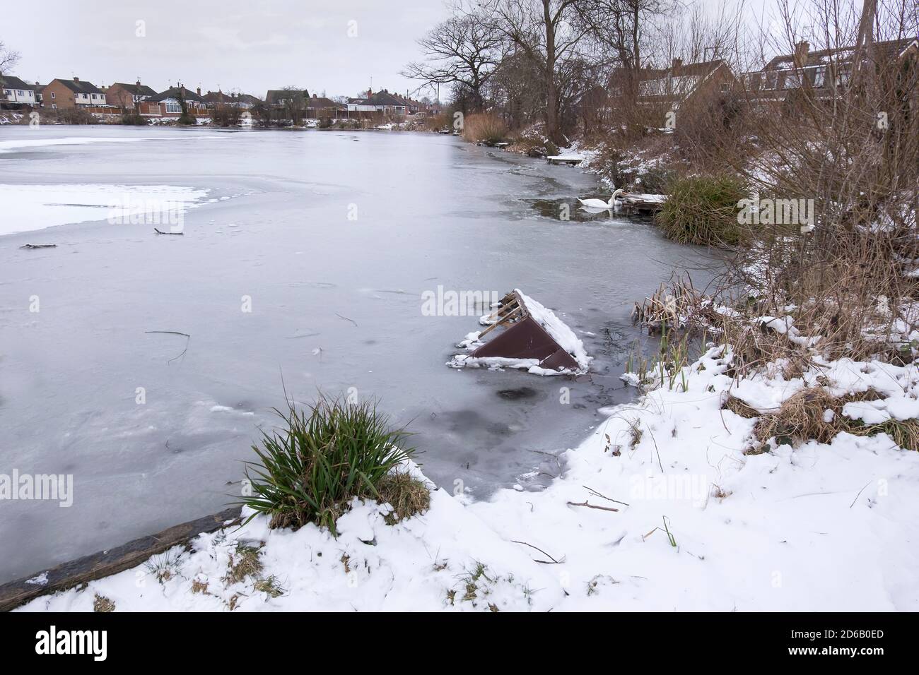 Frozen over fishing lake image Stock Photo Alamy