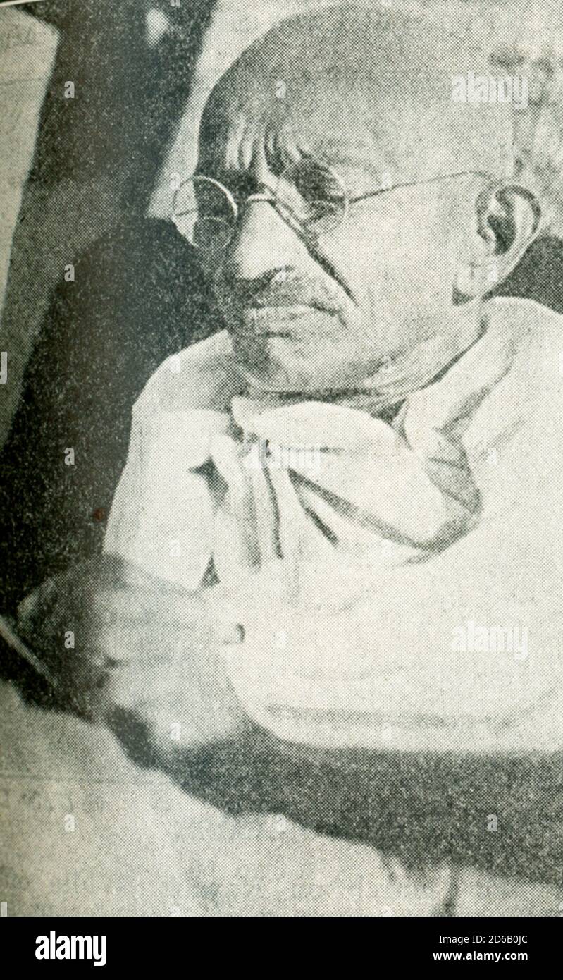 Mahatma Gandhi (Mohandas Karamchand Gandhi_ was born on October 2, 1869, in Porbandar, India. He died on January 30, 1948, in Delhi, India. An Indian lawyer, politician, social activist, and writer, Gandhi became the leader of the nationalist movement against the British rule of India. As such, he came to be considered the father of his country. Gandhi is internationally honored for his doctrine of nonviolent protest (satyagraha) to achieve political and social progress. Stock Photo