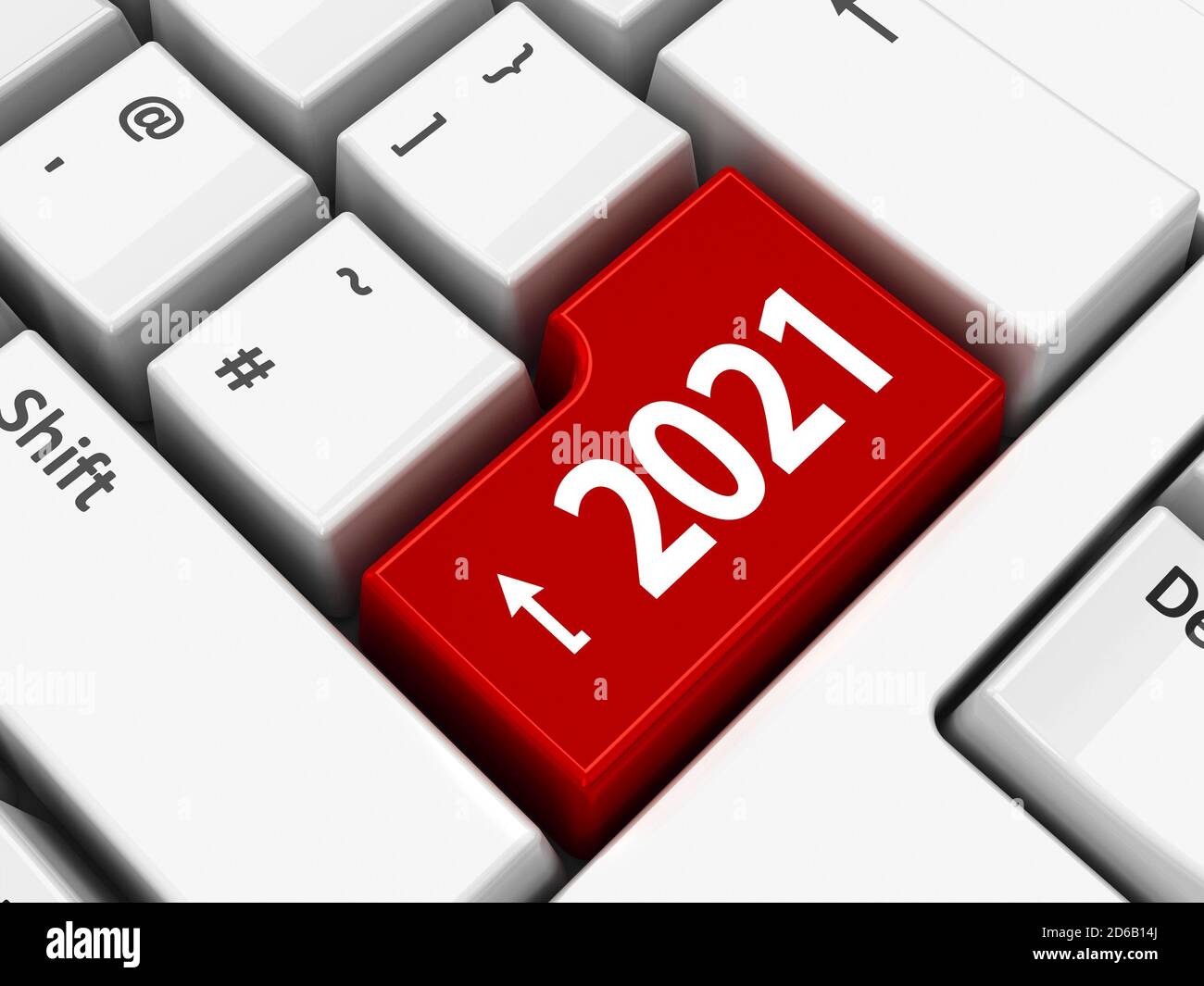 Computer keyboard with 2021 enter key, three-dimensional rendering, 3D illustration Stock Photo