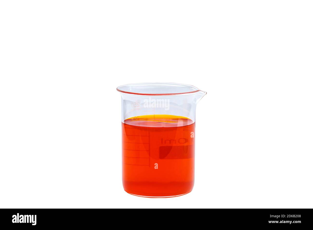 Beaker with color liquid. Solution chemistry. Laboratory beaker with