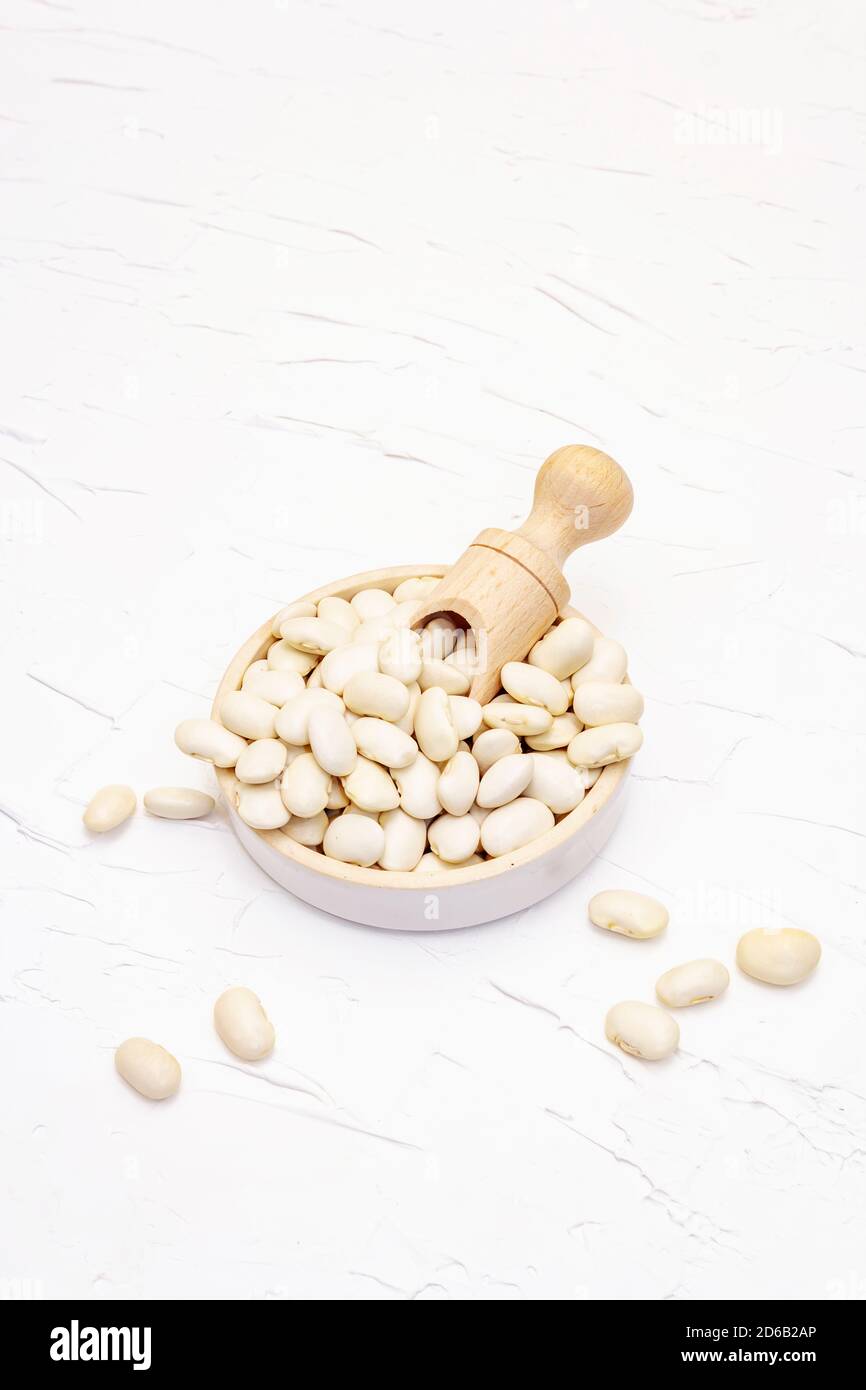 Dry Lima bean or kidney bean in glass jar. A valuable source of protein