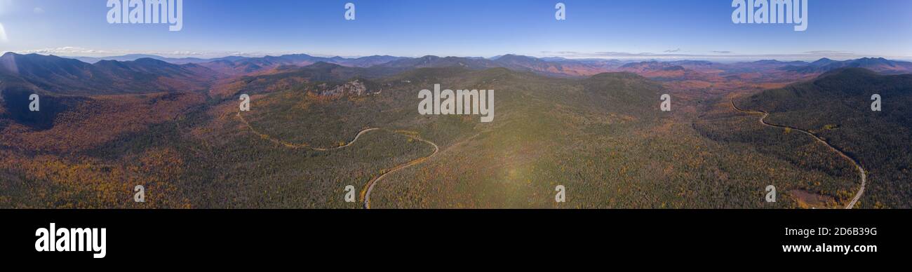 White Mountain National Forest fall foliage on Kancamagus Highway near Kancamagus Pass at Wangan Overlook aerial view, Town of Lincoln, New Hampshire Stock Photo