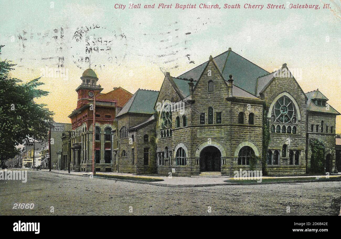Old Image of City Hall and First Baptist Church on South Cherry Street
