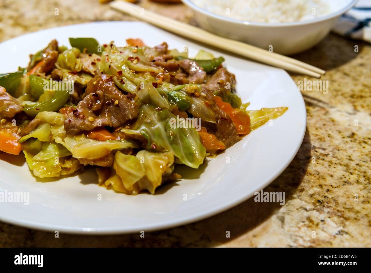 Chinese Cuisine Double Cooked Pork With Cabbage Stock Photo Alamy