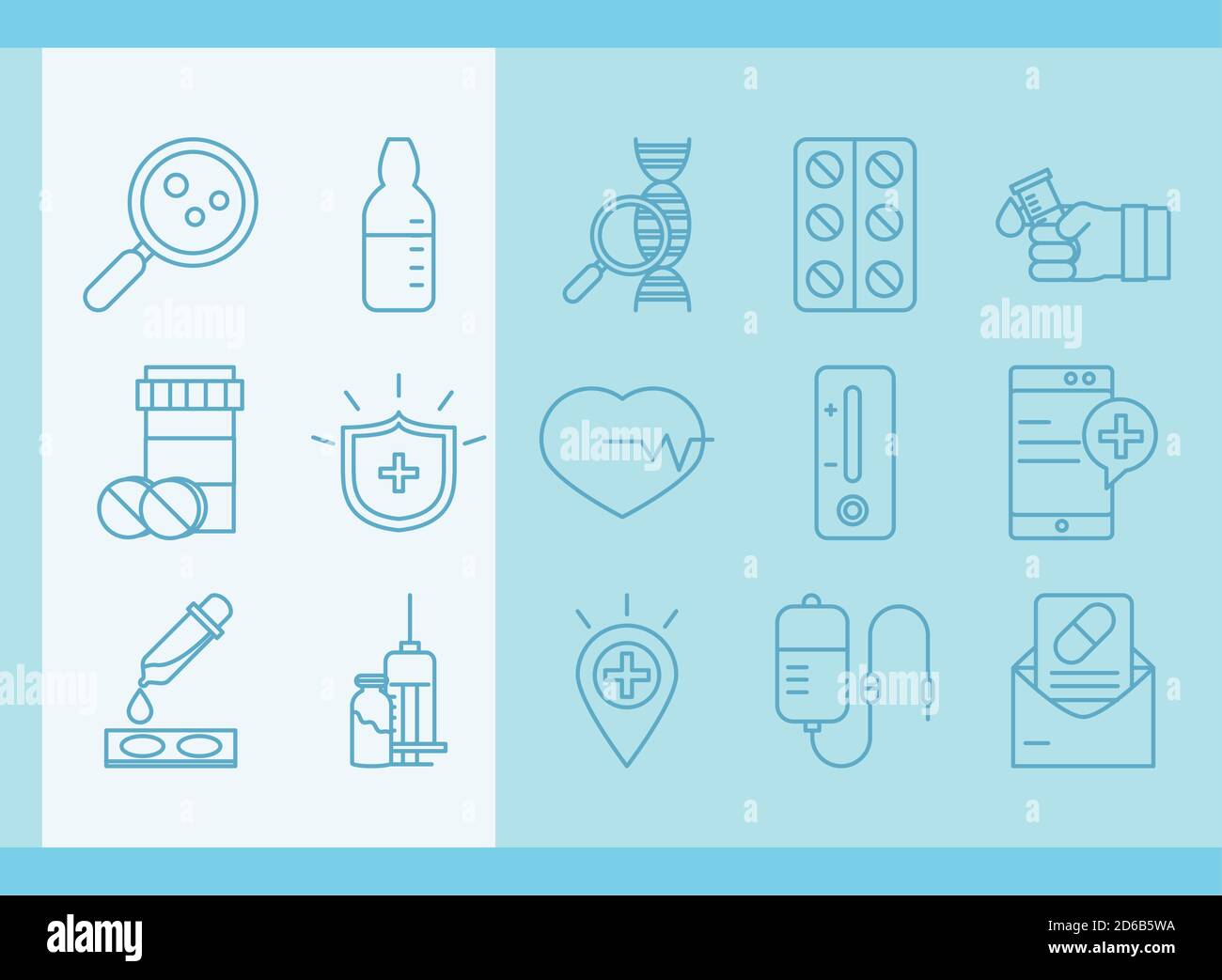 vaccine research, chemistry laboratory science medical set icons line vector illustration Stock Vector
