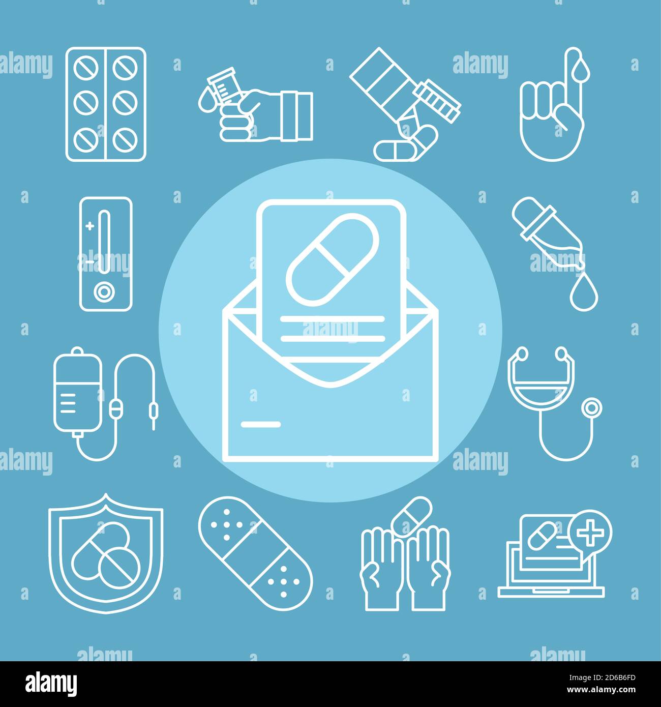 vaccine research science medicine analysis, set icons line vector illustration Stock Vector