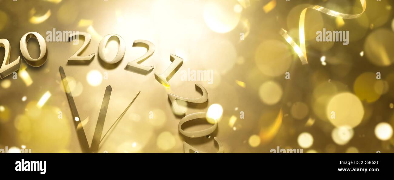 Golden clock counting last moments before Christmass or New Year 2021. Stock Photo