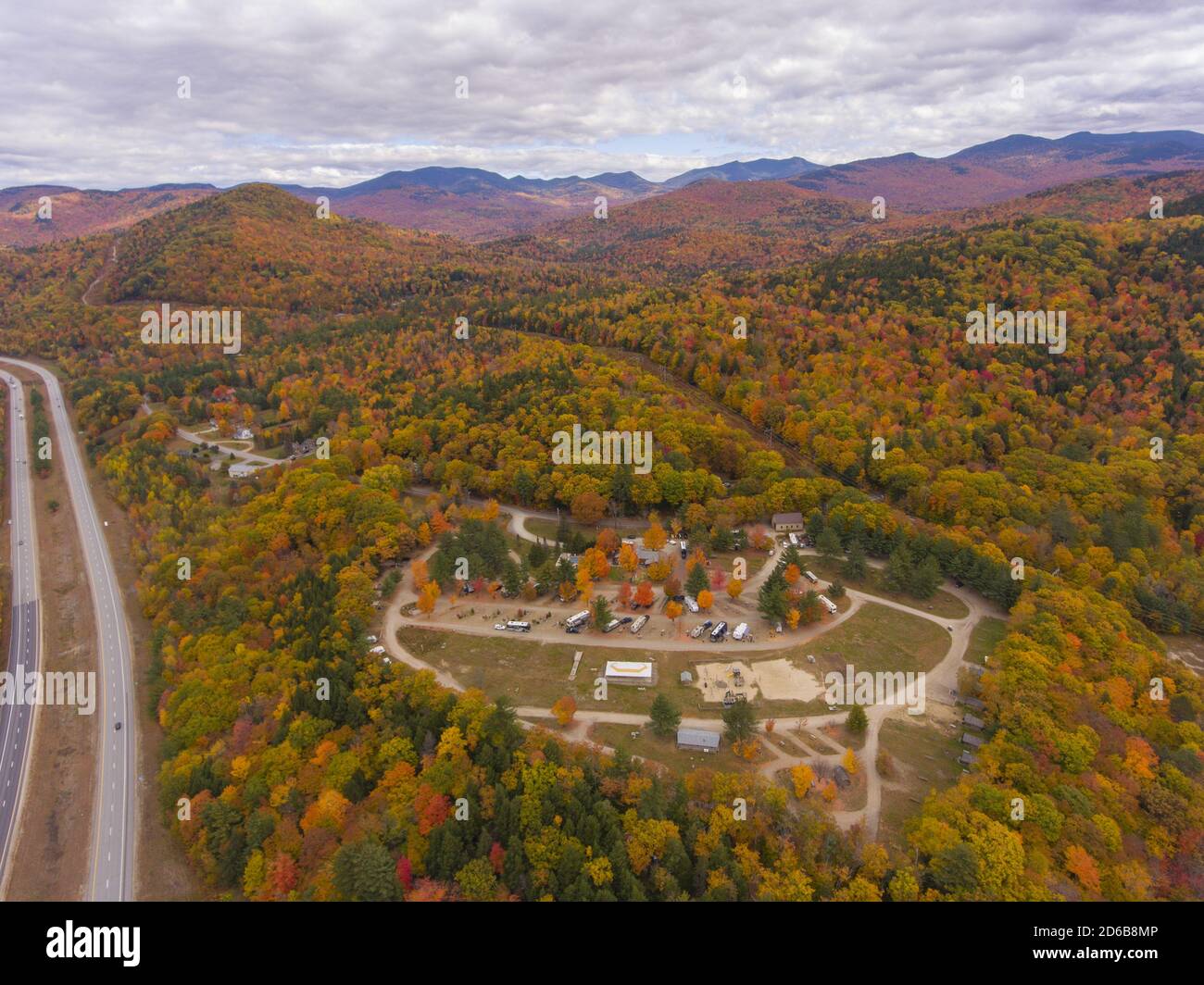 White Mountain National Forest aerial view with fall foliage, Town of