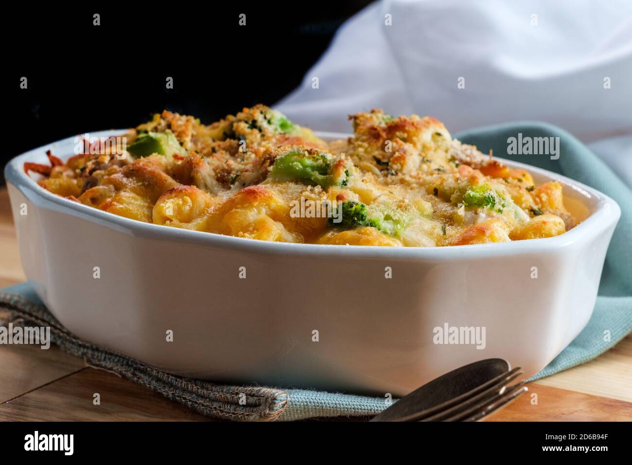 Baked American tuna fish casserole with broccoli and cheese Stock Photo