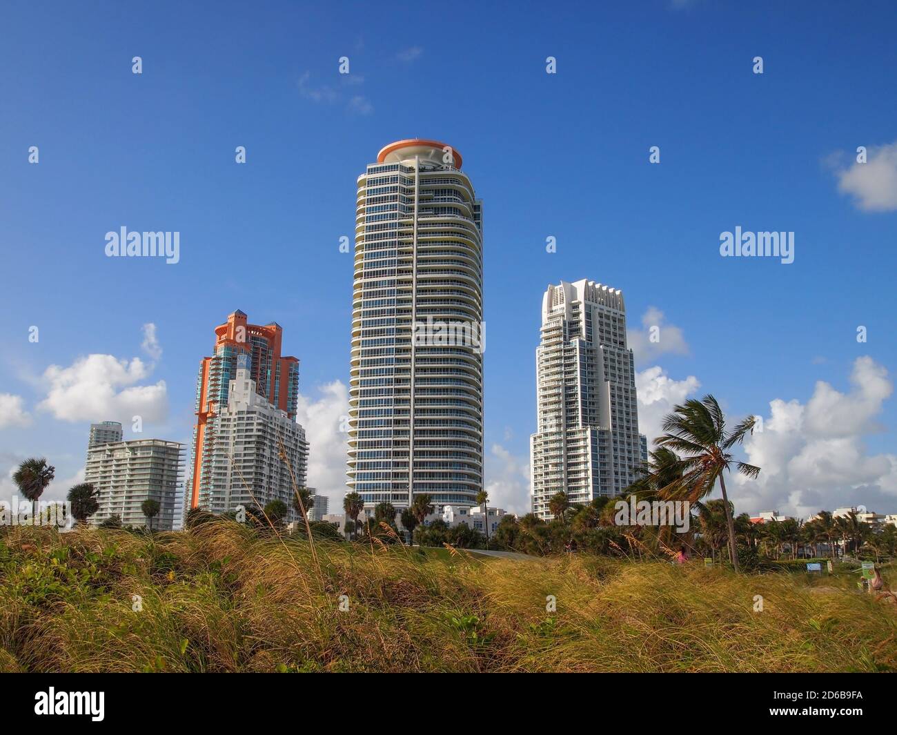 SOUTH BEACH, MIAMI, FLORIDA - NOVEMBER 11, 2012: Continuum and other luxury, high rise condominium buildings in the South of Fifth neighborhood at the Stock Photo