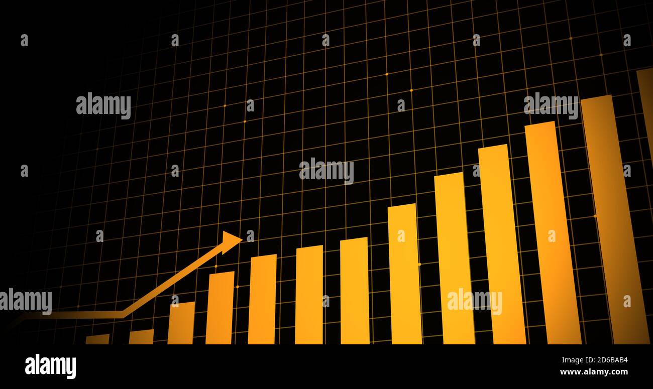 Growth success arrow on grid line. business graph showing 3d arrow growth. Business success bar chart. arrow growth business concept Stock Photo