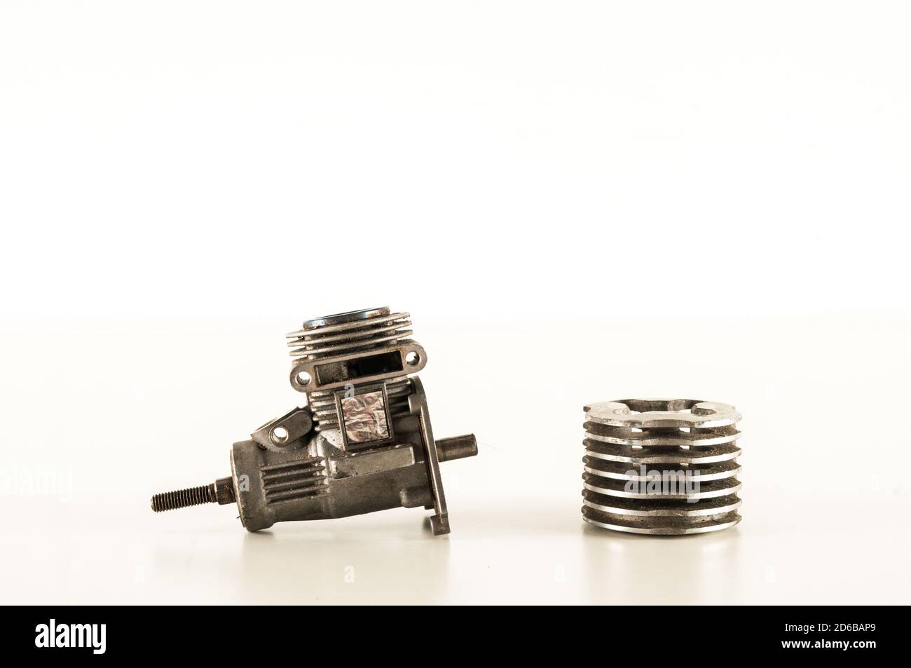 Rc helicopter engine on white background Stock Photo Alamy