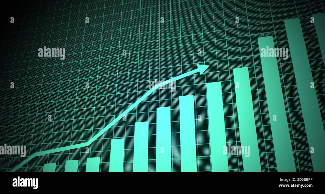 Growing arrow over transparent world map. business graph showing 3d ...